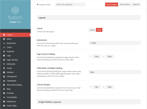 Avada-Theme-Optionen