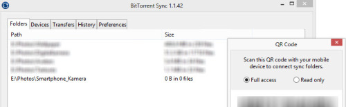 BitTorrent Sync Erzeugen des QR Codes auf dem Windows Rechner