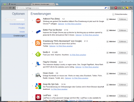 Chrome Erweiterungen Februar 2012