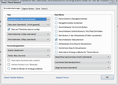Classic Theme Restorer Grundeinstellungen