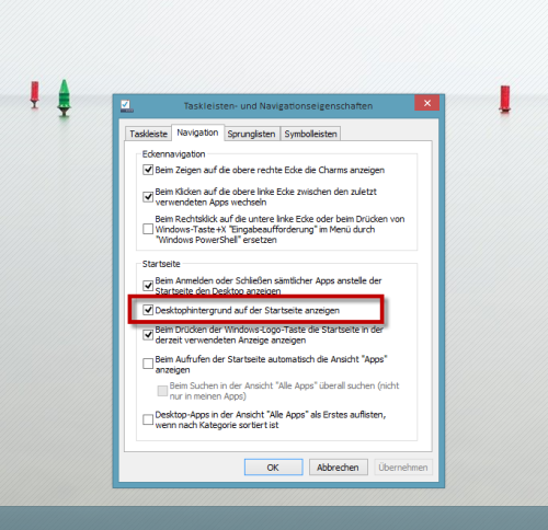 Desktophintergrund auf der Startseite anzeigen