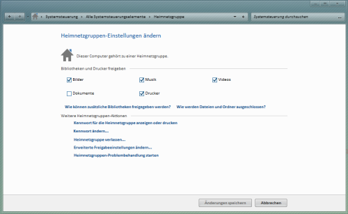 Heimnetzgruppe unter Windows 7