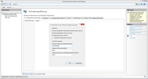 IIS Manager Anforderungsfilterung