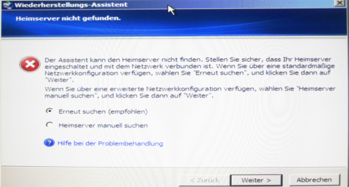 WHS Heimserver nicht gefunden!