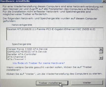WHS Client Restore Netzwerkkarte Treiber installieren