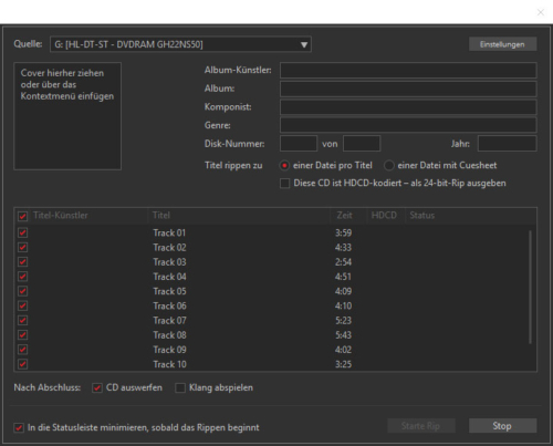 MusicBee-CD-Rip-Erster-Screenshot