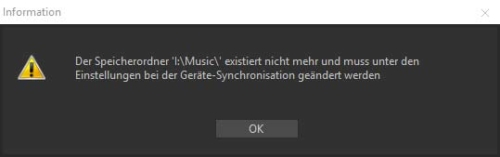 MusicBee-Fehlermeldung-Speicherordner-Synchronisation