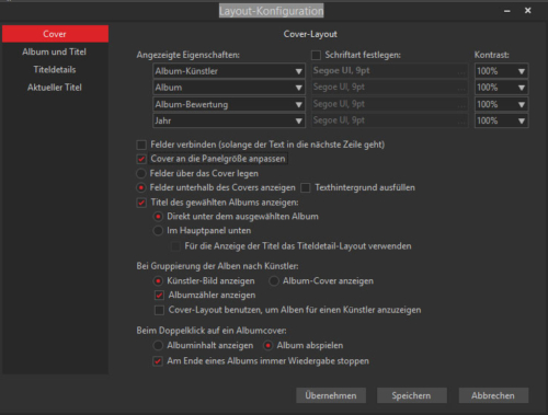 MusicBee-Hauptpanel-Covereinstellungen