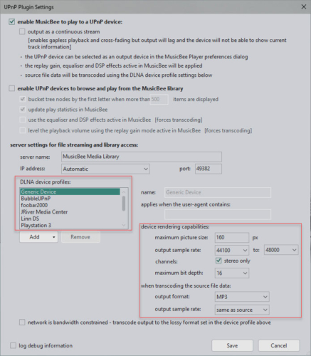 MusicBee-UPnP-Plugin-Settings