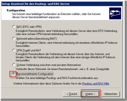 Routing-und-RAS-WHS-benutzerdefinierte Konfiguration