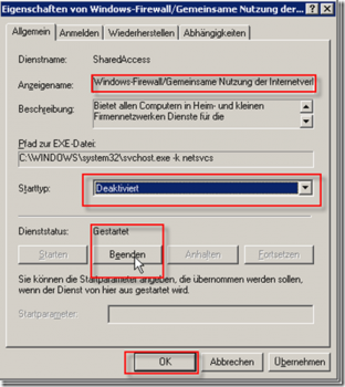 Firewall auf dem WHS